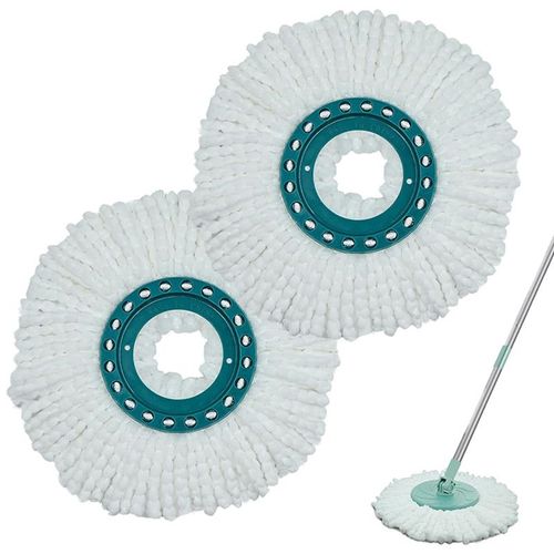 Lot De 2 Têtes De Rechange Leifheit Clean Twist Disc Mop, Idéal Pour Les Carrelages Et Sols En Pierre, Microfibre Absorbante Eau Et Saleté