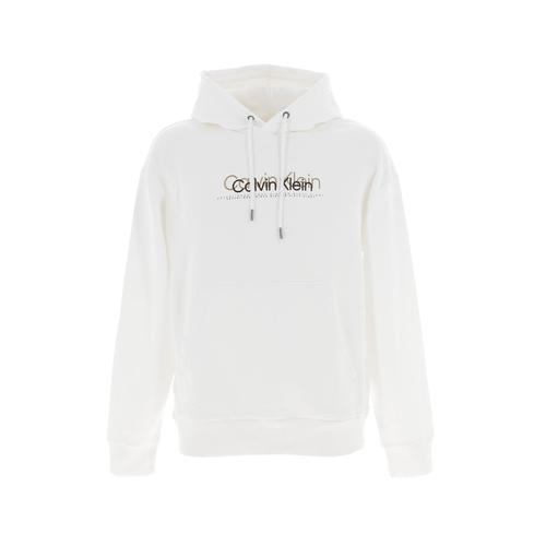 Sweat Capuche Hooded Calvin Klein Double Flock Logo Ho Blanc