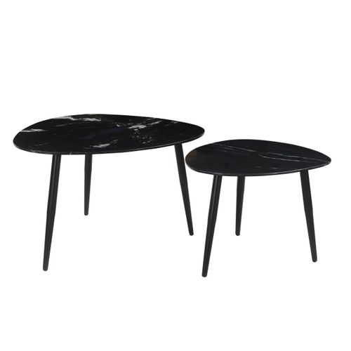 Tables Basses Gigognes Ovales En Marbre Noir Et Métal (Lot De 2) Platz