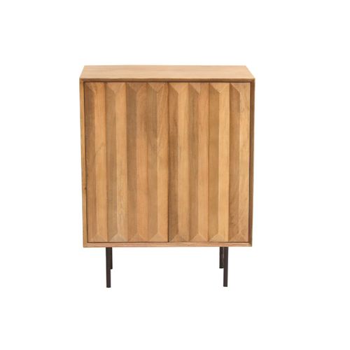 Buffet En Bois Clair Manguier Massif Et Métal Noir 2 Portes L70 Cm Agra