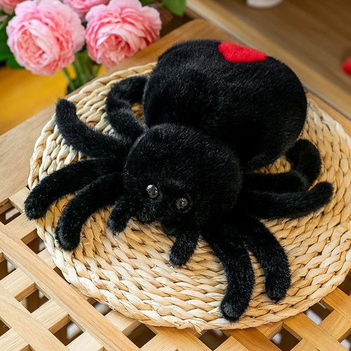 Poupée araignée en peluche, jouet à queue rouge, oreiller insecte, poupée drôle et délicate, poupée de chiffon Noir - 25 cm (0,14 kg)