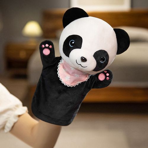 Spectacle de marionnettes à main d'animaux de dessin animé avec un jouet en peluche à doigt de chat Shiba Inu, accessoires interactifs parent-enfant Panda-25cm (0,1KG)