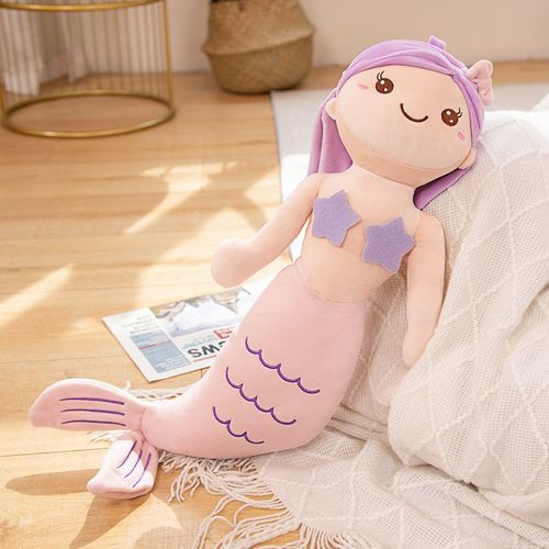 Sirène oreiller poupée mignon lit peluche jouet princesse enfants fille princesse poupée cadeau fille Sirène aux cheveux violets et au corps rose - 60 cm (0,26 kg)