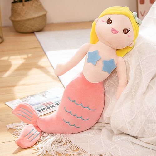 Sirène oreiller poupée mignon lit peluche jouet princesse enfants fille princesse poupée cadeau fille Sirène aux cheveux jaunes et au corps rose - 45 cm (0,15 kg)
