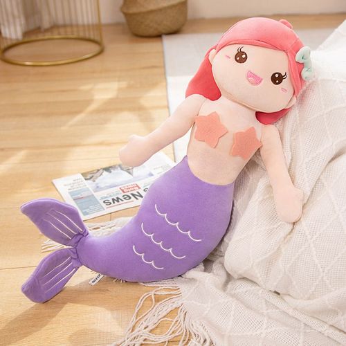 Sirène oreiller poupée mignon lit peluche jouet princesse enfants fille princesse poupée cadeau fille Sirène aux cheveux roses et au corps violet - 80 cm (0,44 kg)