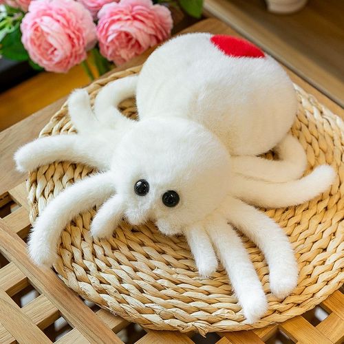 Poupée araignée en peluche, jouet à queue rouge, oreiller insecte, poupée drôle et délicate, poupée de chiffon Blanc-25 cm (0,14 kg)