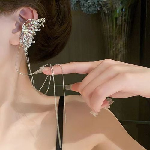 Boucles D'oreilles En Strass À Trois Couches Pour Femme, Manchette Sans Piercing, Brillante, Avec De Longs Glands, Bijoux À La Mode, 2023
