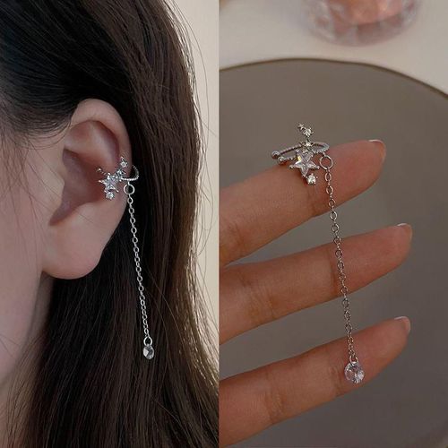 Boucles D'oreilles En Strass À Trois Couches Pour Femme, Manchette Sans Piercing, Brillante, Avec De Longs Glands, Bijoux À La Mode, 2023