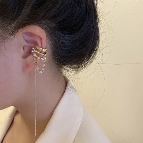 Boucles D'oreilles En Strass À Trois Couches Pour Femme, Manchette Sans Piercing, Brillante, Avec De Longs Glands, Bijoux À La Mode, 2023