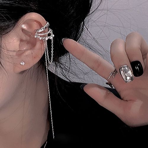 Boucles D'oreilles En Strass À Trois Couches Pour Femme, Manchette Sans Piercing, Brillante, Avec De Longs Glands, Bijoux À La Mode, 2023