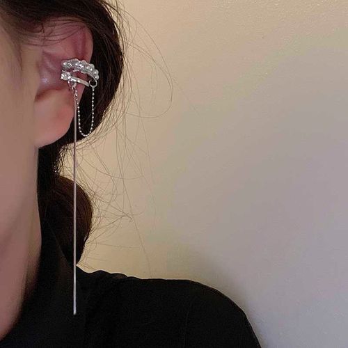 Boucles D'oreilles En Strass À Trois Couches Pour Femme, Manchette Sans Piercing, Brillante, Avec De Longs Glands, Bijoux À La Mode, 2023