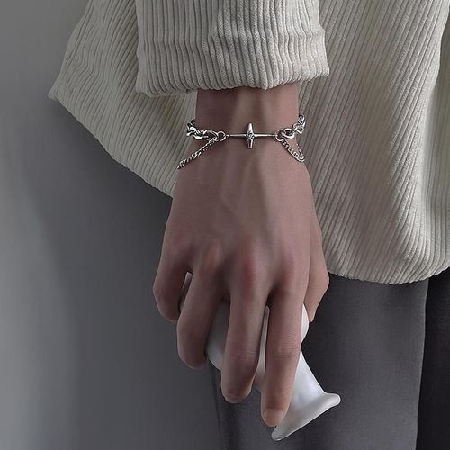 Bracelets De Poignet À Double Chaîne En Métal Creux Pour Hommes, Bijoux De Fête Hip Hop Punk