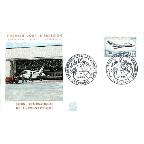 France 1965, Belle Enveloppe 1er Jour Fdc 9a, Salon De L'aéronautique Et De L'espace, Timbre Poste Aérienne Yvert 42 Avion Dassault Mystère 20, Cachet Gf Du Bourget, Tbe.