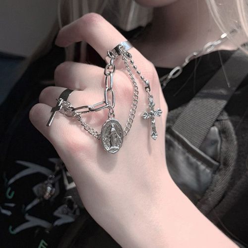 Bague Vintage Noire, Grande Croix Ouverte Pour Adolescents, Bijoux De Fête Pour Hommes, Gothique, Tendance, Couleur Métal, 1 Pièce, 2022