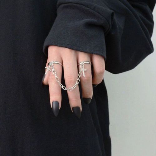 Bague Vintage Noire, Grande Croix Ouverte Pour Adolescents, Bijoux De Fête Pour Hommes, Gothique, Tendance, Couleur Métal, 1 Pièce, 2022