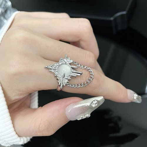 Bague Gothique En Pierre De Lune Y2k, Gland Irrégulier, Chaîne De Lave, Étoile Opale, Bague Esthétique Kpop, Ensemble De Bagues En Perles Pour Femmes