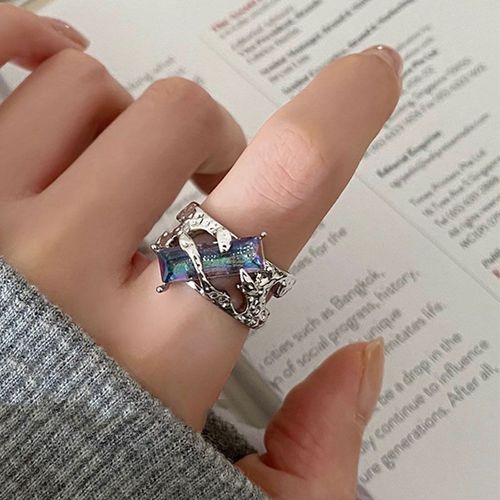 Bagues Ouvertes En Cristal Bleu Pour Hommes Et Femmes, Néo-Gothiques, Punk, Creux, Bergame, Index, Vintage, Accessoires De Bijoux