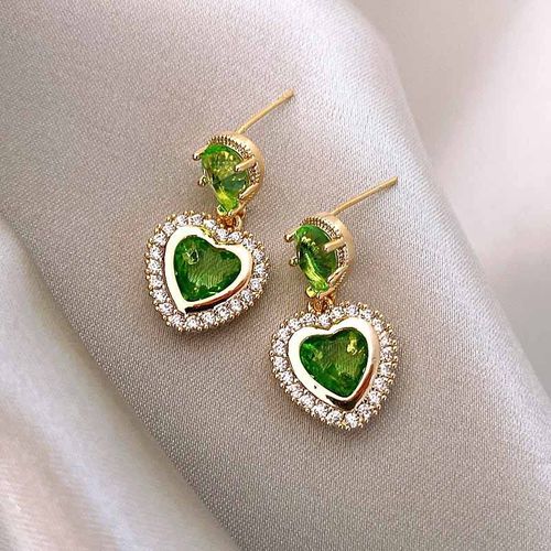 Boucles D'oreilles Pendantes En Forme De C¿Ur Avec Strass Verts Brillants, Accessoires De Bijoux Vintage De Luxe, À La Mode, Pour Ixde Noël, Pour Femme
