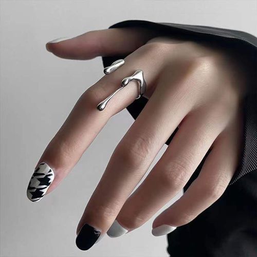 Bague Gothique En Pierre De Lune Y2k, Gland Irrégulier, Chaîne De Lave, Étoile Opale, Bague Esthétique Kpop, Ensemble De Bagues En Perles Pour Femmes