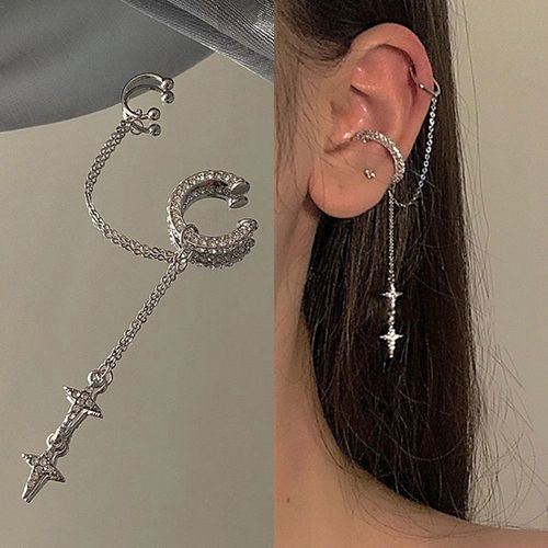 Boucle D'oreille Sans Piercing Pour Femme, Bijou Brillant, Couleur Argent, Cristal, Strass, Étoile, Faux Cartilage