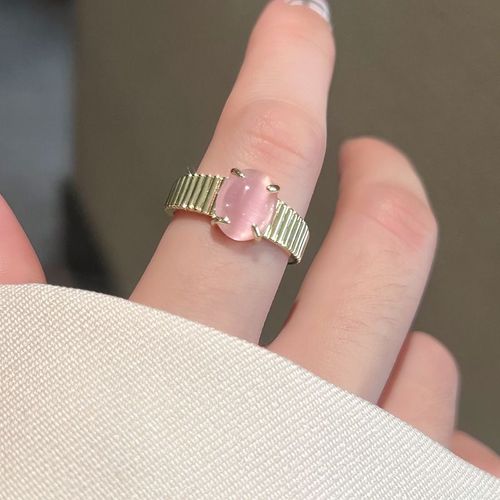 Bagues Créatives En Pierre De Cristal Rose Pour Femmes, Anneau Ouvert En Zircon Brillant, Couleur Or, Accessoires Bijoux De Fête
