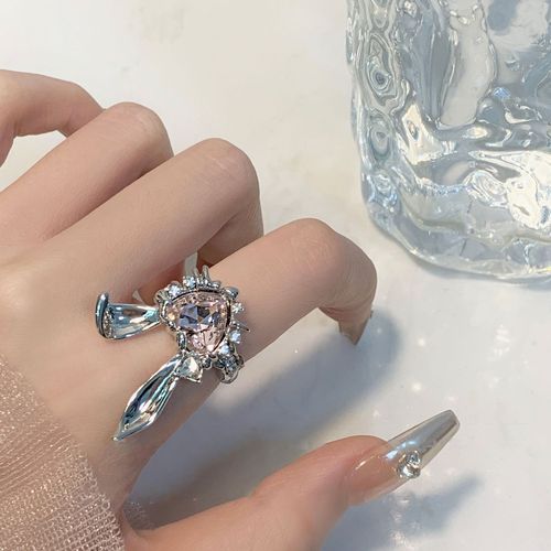 Bagues À Double N¿Ud En Cristal Rose Pour Femmes, Bijoux De Fête, Bague Ouverte Réglable Créative, Brillant, Tendance De La Mode, Y2k