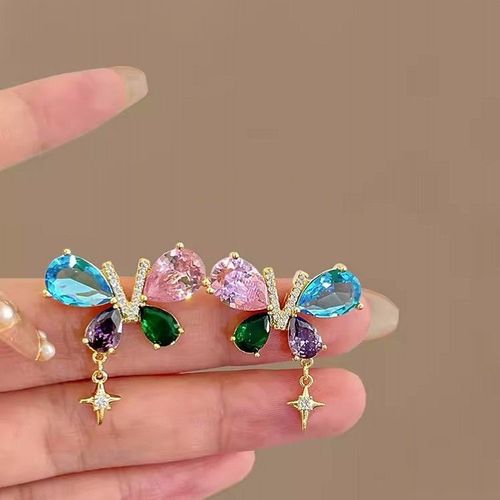 Boucles D'oreilles Papillon Violet Nickel É Pour Femmes, Bijoux En Métal, Pendentif Perle, Boucle D'oreille Douce, Fille Cool, Accessoires Asymétriques, Cadeau