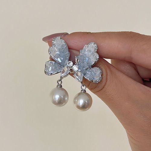 Boucles D'oreilles Papillon Violet Nickel É Pour Femmes, Bijoux En Métal, Pendentif Perle, Boucle D'oreille Douce, Fille Cool, Accessoires Asymétriques, Cadeau
