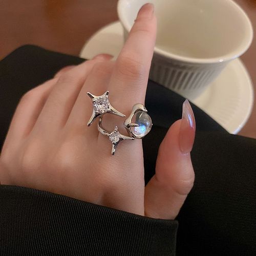 Bague Opale Vintage Y2k Pour Fille, Anneau Ouvert Irrégulier, Pierre De Lune, Géométrique, Esthétique Coréenne, Bijoux Chimegirl