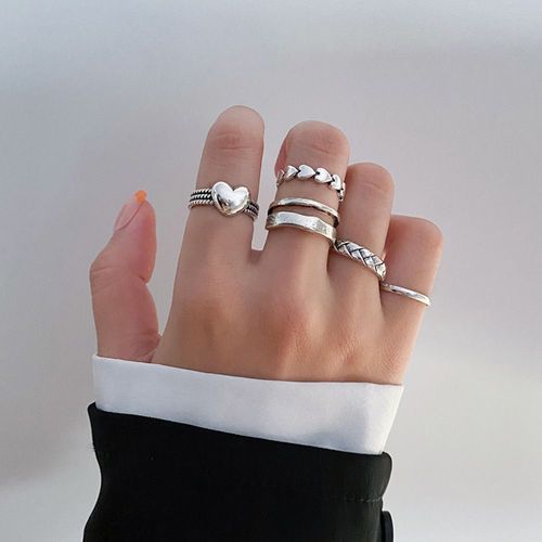 Ensemble De Bagues Papillon Coréennes Pour Femmes, Bijoux Punk, Mode Géométrique, Perle Élastique En Résine, Style Ins