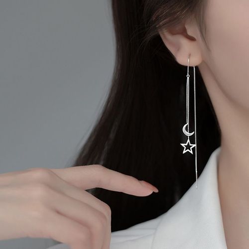 Boucle D'oreille Longue En Biscuits Avec Pompon Pour Femme, Boucle D'oreille Piercing, Document En Argent Simple, Bijoux Carillon, 1 Pièce, 2023
