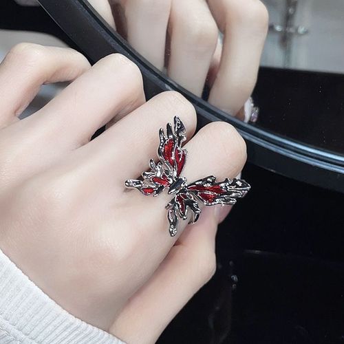 Bague Papillon Rouge Gothique Punk Pour Femme, Bague De Luxe Haut De Gamme, Ouverture Réglable, Style Français, Bijoux De Fête Personnalisés, Cadeau