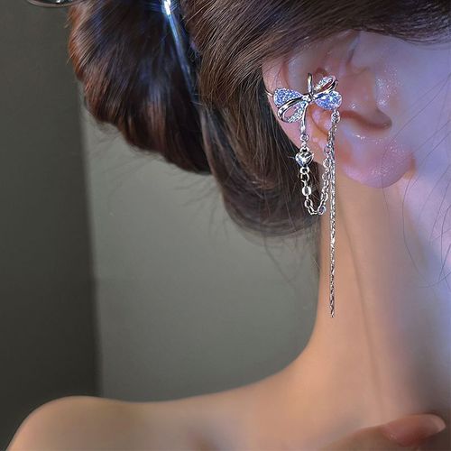 Boucles D'oreilles En Zircon Argenté Pour Femmes Et Filles, Ensemble De Bijoux Tendance, Manchette D'oreille Simple Et Créative, Non Piercing