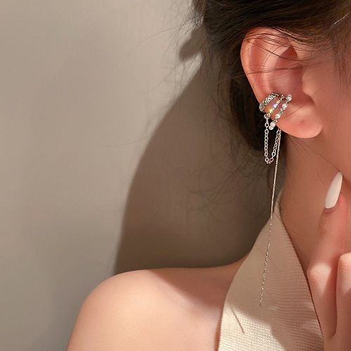 Réinitialisation D'os D'oreille D'arc De Biscuits Complet Brillant Pour Des Femmes, Perle Élégante, Pendentif, Boucle D'oreille De Manchette D'oreille, Cadeaux De Bijoux De Mariage De Mariées