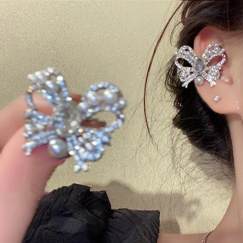 Réinitialisation D'os D'oreille D'arc De Biscuits Complet Brillant Pour Des Femmes, Perle Élégante, Pendentif, Boucle D'oreille De Manchette D'oreille, Cadeaux De Bijoux De Mariage De Mariées