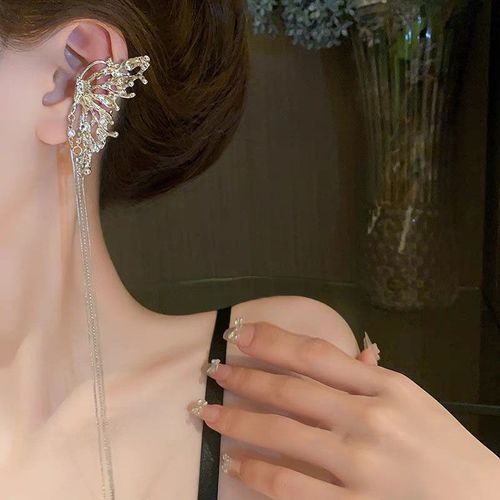 Boucle D'oreille Papillon En Métal Punk Vintage Pour Femme, Forme Liquide, Manchette D'oreille, Pas De Piercing, Mode Exquise, Longs Glands, Clip D'oreille, Bijoux