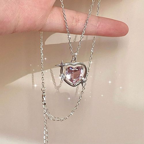 Y2k-Collier Pendentif Coeur En Cristal Rose Violet Pour Femme, Egirl Emo, Punk Grunge, Clavicule, Jofashion, Cadeaux De La Journée De Léon, Nouveau