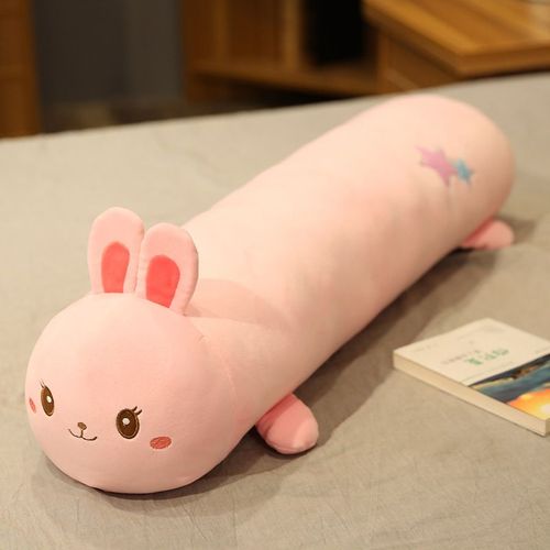 Oreiller long cylindrique en forme d'animal de la forêt, oreiller long en forme de dinosaure, oreiller long en forme de chat, oreiller long amovible et lavable avec doublure Lapin rose - 1 m environ 1,25 kg