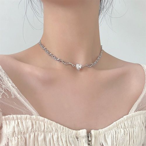 Y2k-Collier Pendentif Coeur En Cristal Rose Violet Pour Femme, Egirl Emo, Punk Grunge, Clavicule, Jofashion, Cadeaux De La Journée De Léon, Nouveau