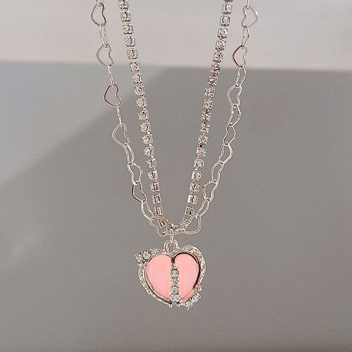 Y2k-Collier Pendentif Coeur En Cristal Rose Violet Pour Femme, Egirl Emo, Punk Grunge, Clavicule, Jofashion, Cadeaux De La Journée De Léon, Nouveau