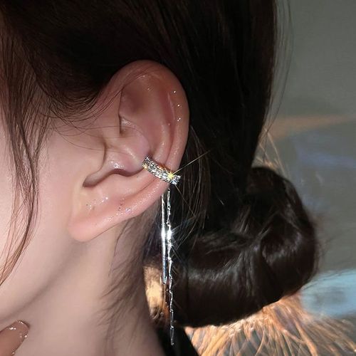 Boucle D'oreille Sans Piercing Pour Femme, Bijou Brillant, Couleur Argent, Cristal, Strass, Étoile, Faux Cartilage