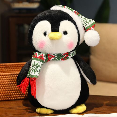 Cadeau de Noël mignon pingouin poupée en peluche pingouin poupée ornements oreiller de couchage Écharpe de Noël verte - 35 cm (0,32 kg)