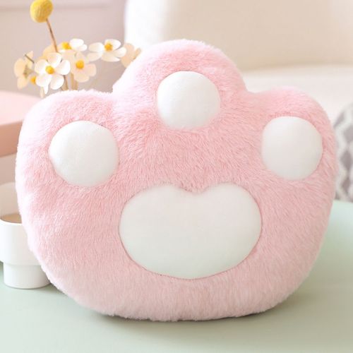 Coussin à main en forme de griffe de chat mignon pour les étudiants pour se tenir au chaud en automne et en hiver, coussin de sieste, coussin à main en forme de griffe d'ours Rose-25*30cm