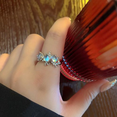 Bague En Métal Irrégulier Avec Pierre De Lune Punk, Pour Femmes Et Hommes, Design De Personnalité, Ouverture En Cristal, Réglable, Cadeau