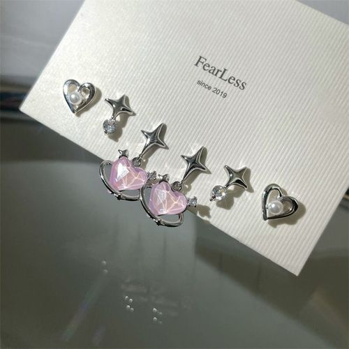 Boucles D'oreilles De Tempérament En Cristal Rose Pour Femmes, Piercing Pour Oreilles, Mode Coréenne, Personnalité, Y2k, Nouveau, 2023, Ensemble De 6 Pièces