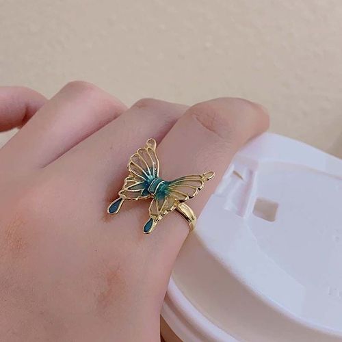 Ensemble Bracelet Et Bague Papillon En Émail De Style Chinois Pour Femme, Dégradé Vert, Ouverture Réglable, Bijoux Cadeaux