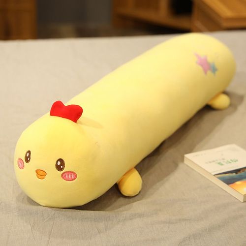 Oreiller long cylindrique en forme d'animal de la forêt, oreiller long en forme de dinosaure, oreiller long en forme de chat, oreiller long amovible et lavable avec doublure Poulet-1m environ 1,25 kg