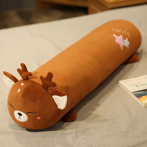 Oreiller long cylindrique en forme d'animal de la forêt, oreiller long en forme de dinosaure, oreiller long en forme de chat, oreiller long amovible et lavable avec doublure Cerf sika - 80 cm environ 0,8 kg