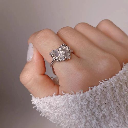 Bagues Irrégulières Avec Pierre Esthétique Pour Femme, Bague Ouverte Avec Bourgeon De Fleur, Accessoires De Bijoux Vintage, Rose, Y2k