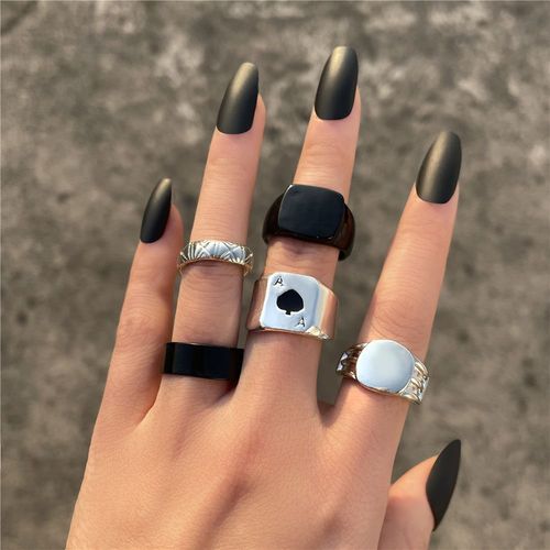 Ensemble De Bagues Vintage Pour Femmes, Ensembles De Bagues À Chaîne Croisée Noire Simple, Accessoires Bijoux Cadeaux De Fête